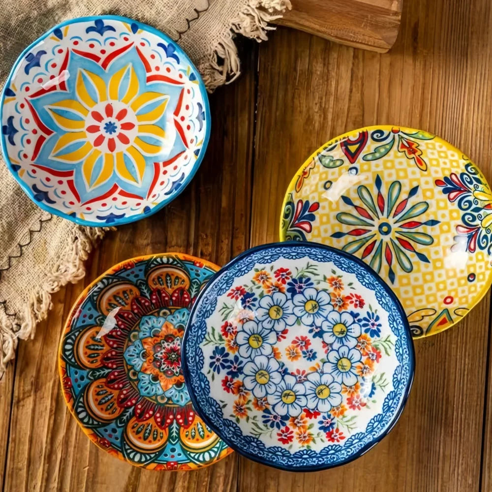 Bohemian small saucer, ceramic household flavor saucer, soy sauce saucer, barbecue hot pot, sauce saucer, snack saucer, vinegar