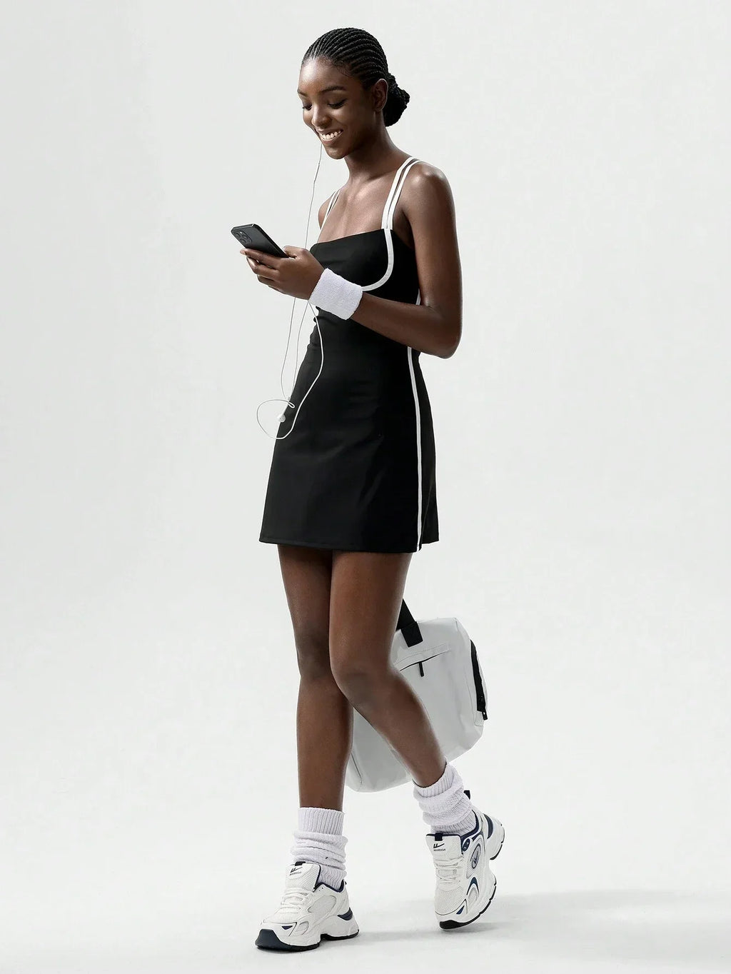 Black Striped Backless Active Dress For Women Tennis Yoga