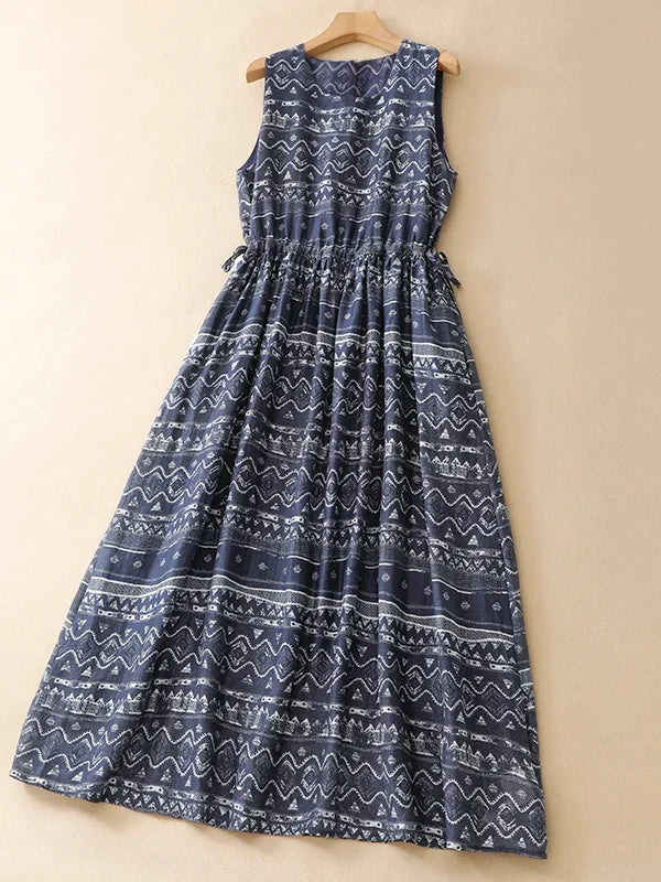 Bohemian Print Vest Dress Women's plus Size Elegant Skirt Casual A-Line Long Dress round Neckline Sleeveless Spring Summer