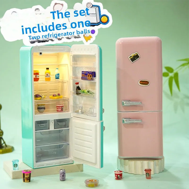 High-quality Mini Refrigerator Creative Model Ornaments Set Box Play House Mini Food and Play Refrigerator