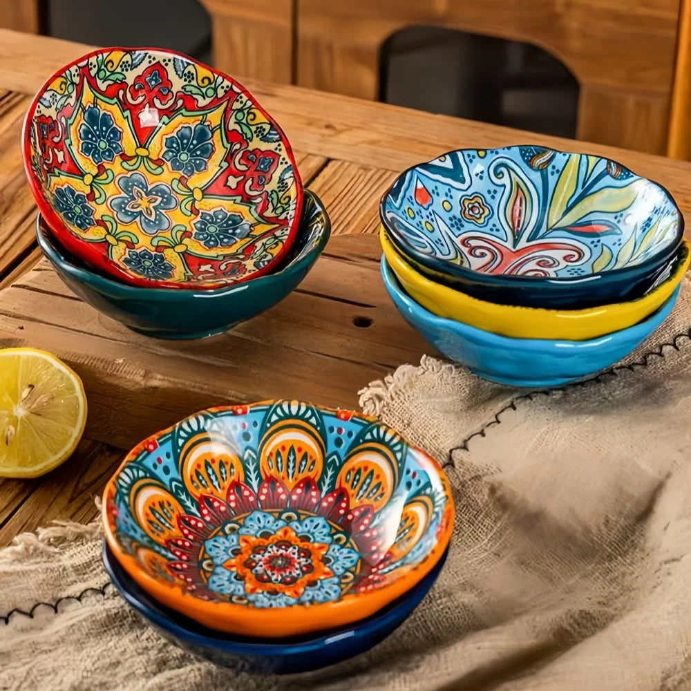 Bohemian small saucer, ceramic household flavor saucer, soy sauce saucer, barbecue hot pot, sauce saucer, snack saucer, vinegar
