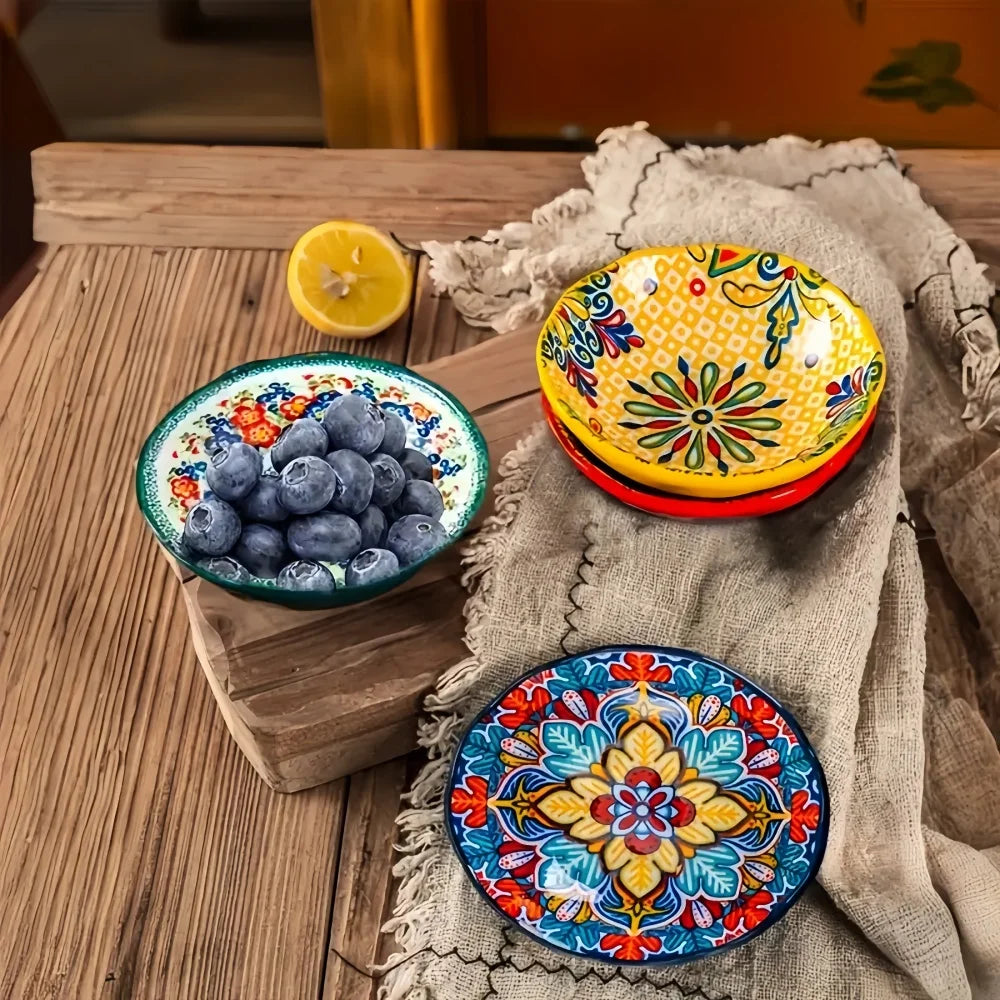 Bohemian small saucer, ceramic household flavor saucer, soy sauce saucer, barbecue hot pot, sauce saucer, snack saucer, vinegar
