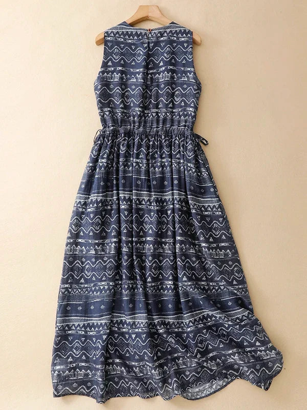 Bohemian Print Vest Dress Women's plus Size Elegant Skirt Casual A-Line Long Dress round Neckline Sleeveless Spring Summer